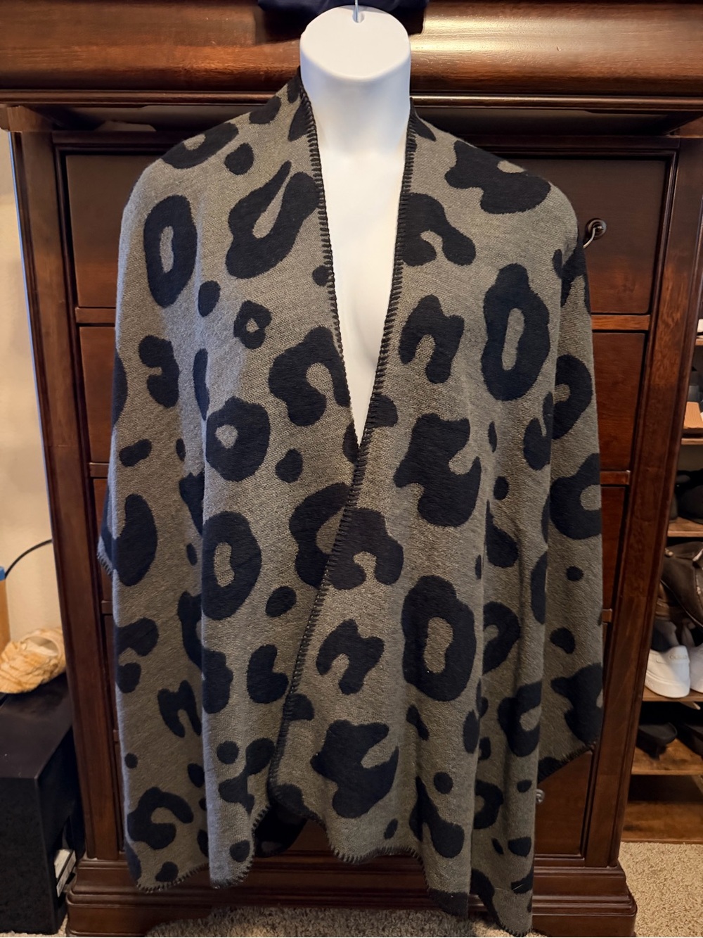 Gray and Black Leopard Print Wrap Scarf